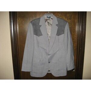 Vintage Pen West Blazer Men Pendleton Jacket Gray Cowboy Suede Patch Coat Sz 42